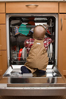 Toddler in dishwasher