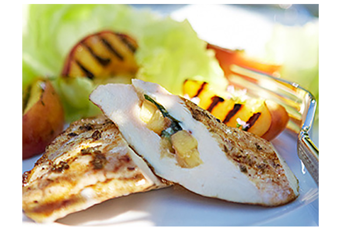 Enjoy this lovely meal, courtesy of Ontario Tender Fruit Producers, al fresco this summer. It takes peaches and cream to a whole new main course level. Serve with our fave summer bean salad.