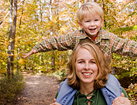 Mom and son in the woods