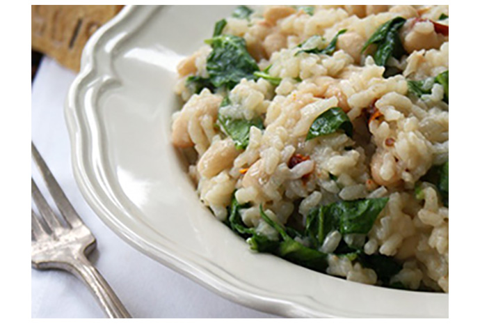 Before you go getting all intimidated about cooking risotto—breathe—if you can cook oatmeal, you can make risotto. Add sausage or try shrimp, mushrooms or asparagus. Whatever your family loves.