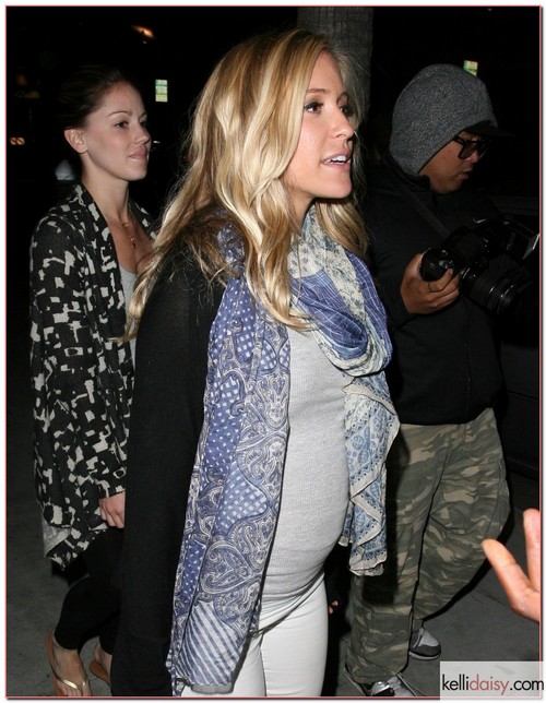 Pregnant Kristin Cavallari out for dinner with friends at the Cheesecake Factory in Beverly Hills, California on March 14, 2012.