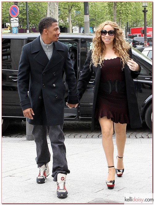 Singer Mariah Carey and her husband Nick Cannon do some shopping at Dior on April 27, 2012 in Paris, France.  RESTRICTIONS APPLY: USA/AUSTRALIA ONLY