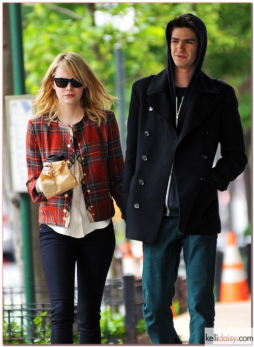 Emma Stone and Andrew Garfield in West Village "The Amazing Spiderman" costars and couple Emma Stone and Andrew Garfield went for a stroll in West Village, New York on May 3, 3012.