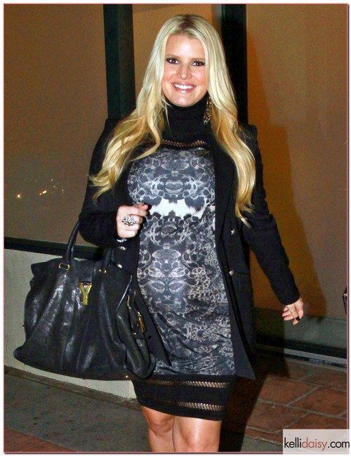 Pregnant Jessica Simpson and a friend leaving an office and heading to dinner at Mastro's Steakhouse in Beverly Hills, CA, on January 18, 2012