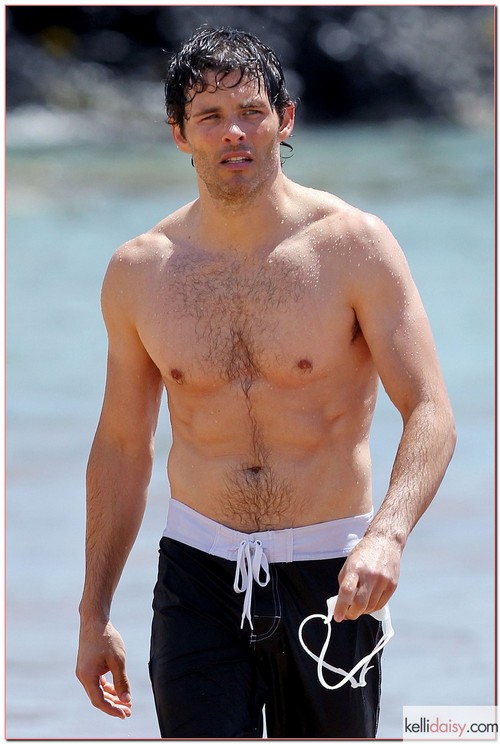 'X-Men' actor James Marsden shows off his ripped beach body while attending the Maui Film Festival on the Hawaiian island of Maui, Hawaii on June 14, 2012. The actor was seen sporting a pair of black board shorts as he walks out of the ocean after enjoying a afternoon dip