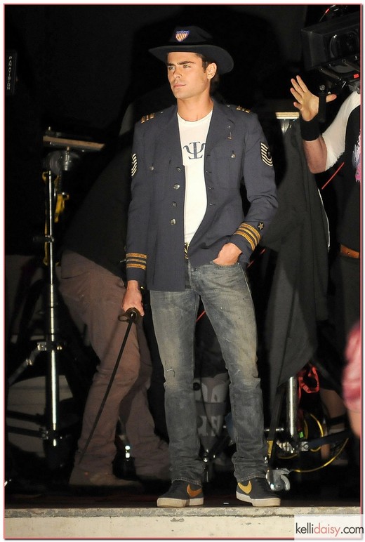 51079148 Actor Zac Efron kisses a female co-star while filming a scene for his new movie "Townies" on April 25, 2013 in Los Angeles, California. In this scene, Zac addressed a crowd of frat partygoers while dressed in Civil War attire. He even brandished a sword that he swung around during his speech. To top off the night, Zac locked lips with a lucky blonde actress! FameFlynet, Inc - Beverly Hills, CA, USA - +1 (818) 307-4813