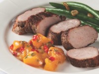 Indian Spiced Pork Tenderloin With Peach and Mint Chutney