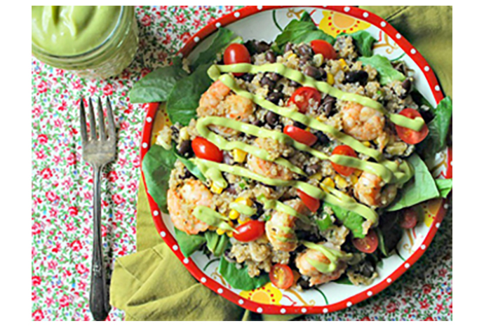 Quinoa and Shrimp Salad with Avocado Dressing Recipe - SavvyMom