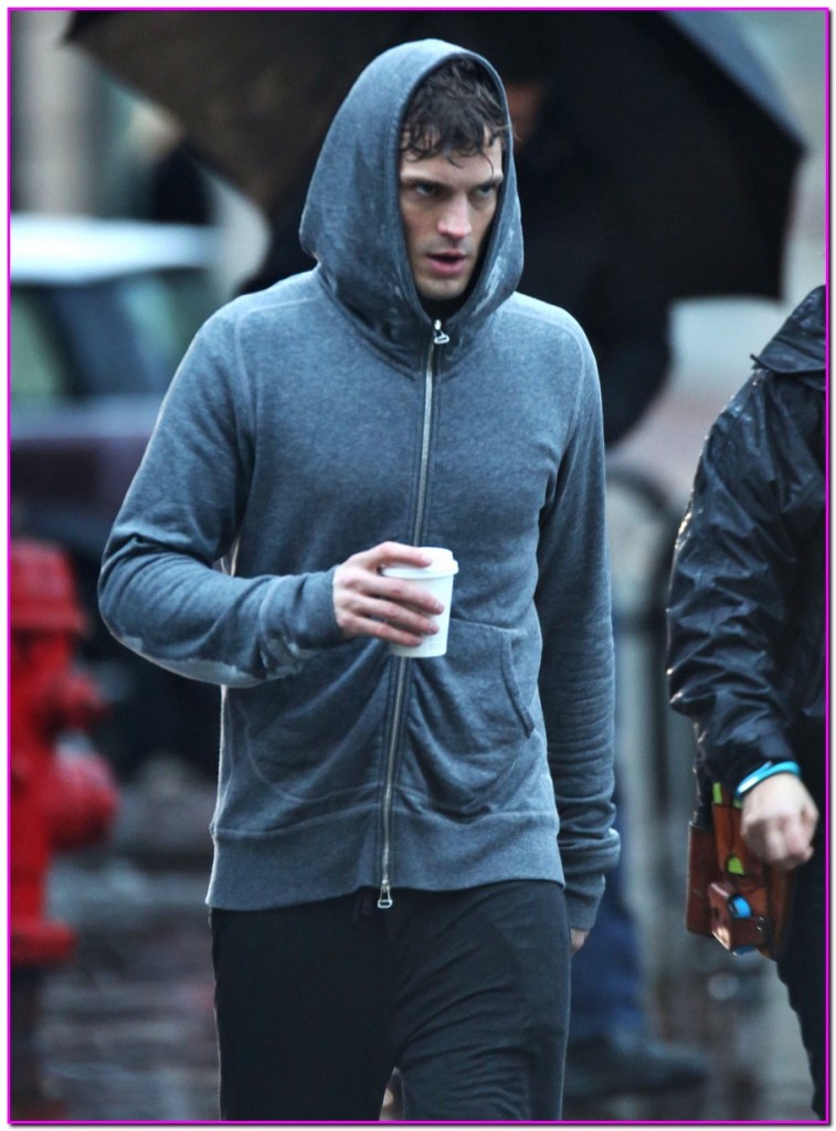 51317558 Actor Jamie Dornan filming a scene where he runs through the rain on the set of 'Fifty Shades Of Grey' in Vancouver, Canada on January 29, 2014. After the scene Jamie was visibly cold and needed some towels and a hot drink to warm up. FameFlynet, Inc - Beverly Hills, CA, USA - +1 (818) 307-4813