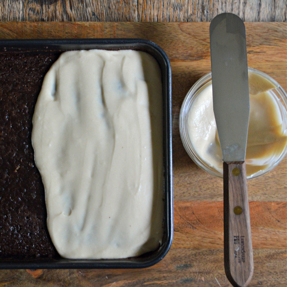 This sweet riff of the classic cocktail made from dark and pale ales provides a decadent finish to Dad's beer-based dinner. Feel free to make the cake one day in advance and ice just before serving.