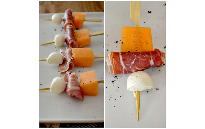 Melon, Mozzarella and Prosciutto Skewers appetizer for summer