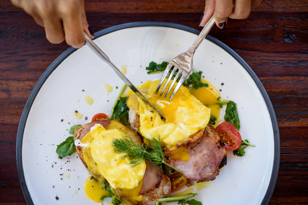 Eggs and Ham Benedict at Brunch