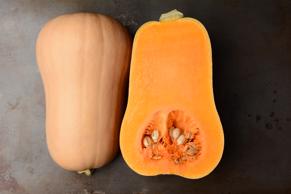 whole butternut squash, one cut butternut squash