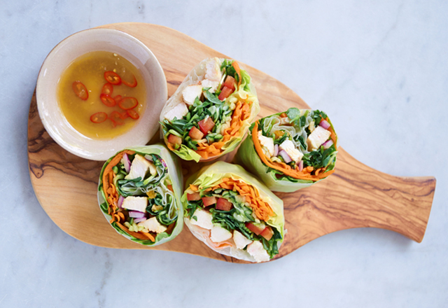 Chicken and Vegetable Rice Paper Rolls with Dipping sauce