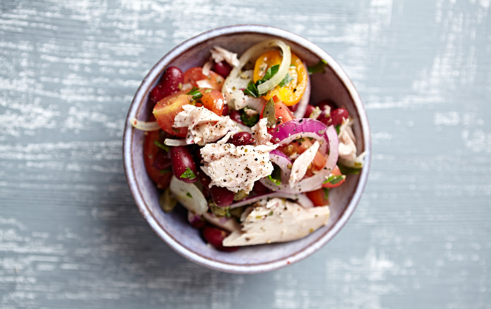 healthy bean and tuna salad, packed lunch, vegetable salad recipe