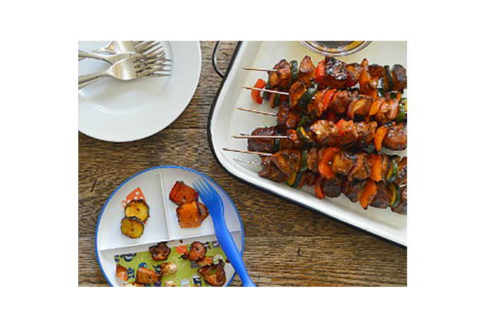 These simple kebabs can be made with your favourite seasonal veggies and chicken breasts or thighs. The sticky sweet sauce is guaranteed to please the little eaters at your table, making this a dish a VIP in your summer supper recipe rotation.