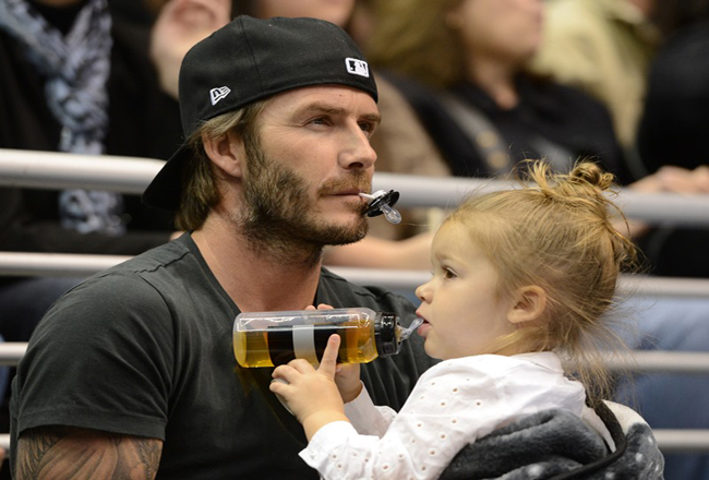 David Beckham and Harper at LA Kings v Calgary Flames, Staples Center, Los Angeles, CA