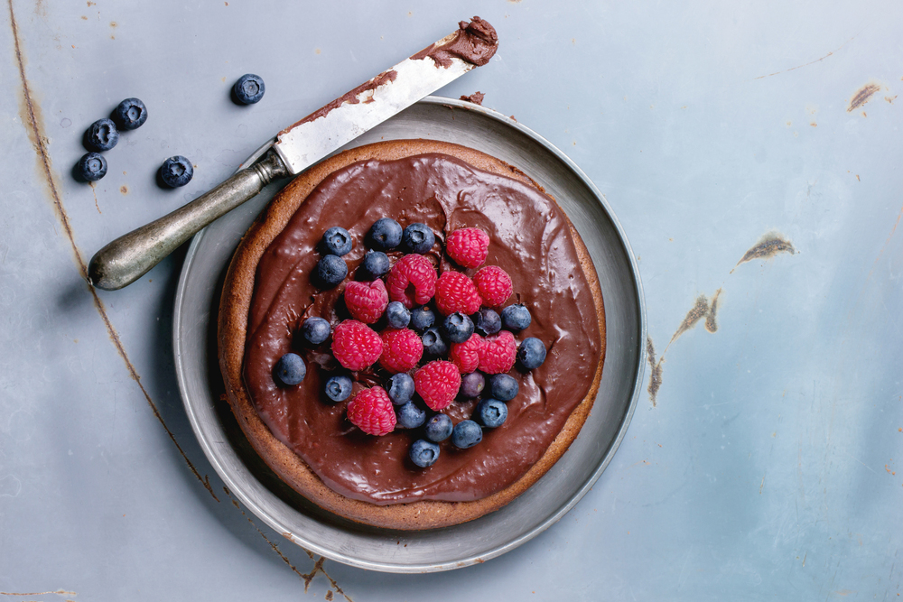 Chocolate Cake with Chocolate Icing and Fresh Berries
