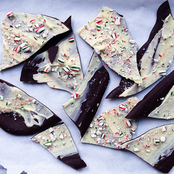 Looking for the perfect edible gift this holiday season? We've got you covered with this two-tone peppermint chocolate candy cane bark. A cinch to whip up, simply pack pieces into a cellophane bag and tie with some festive twine or ribbon and you're good to go.
