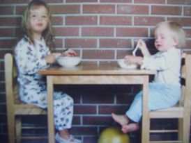 Sisters eating breakfast