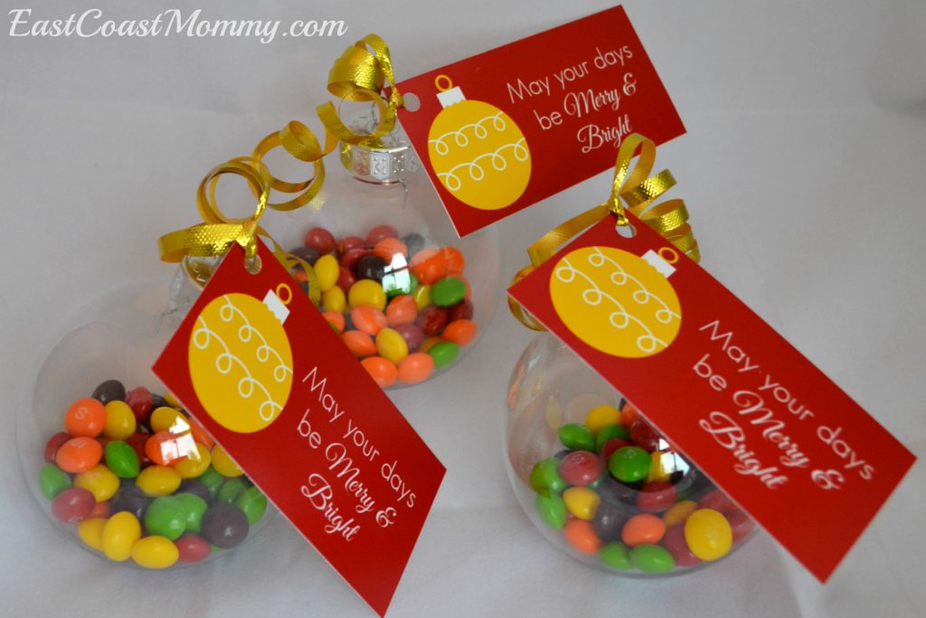 Skittles ornaments with free printable tags