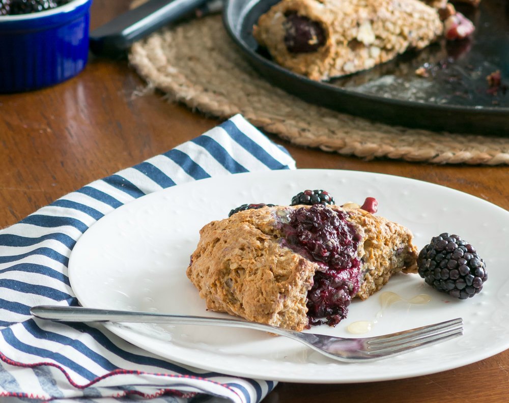 Blackberry and Red Walnut Scones to celebrate Valentine's Day with breakfast. Vegan recipe options.