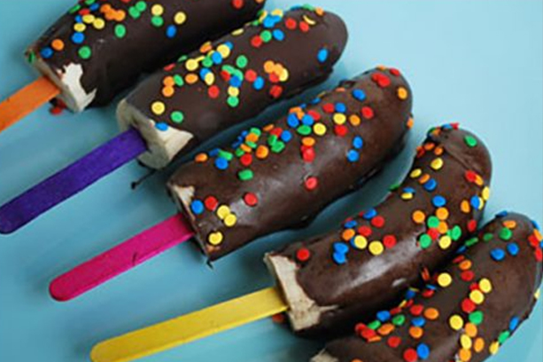 chocolate sprinkle banana popsicles