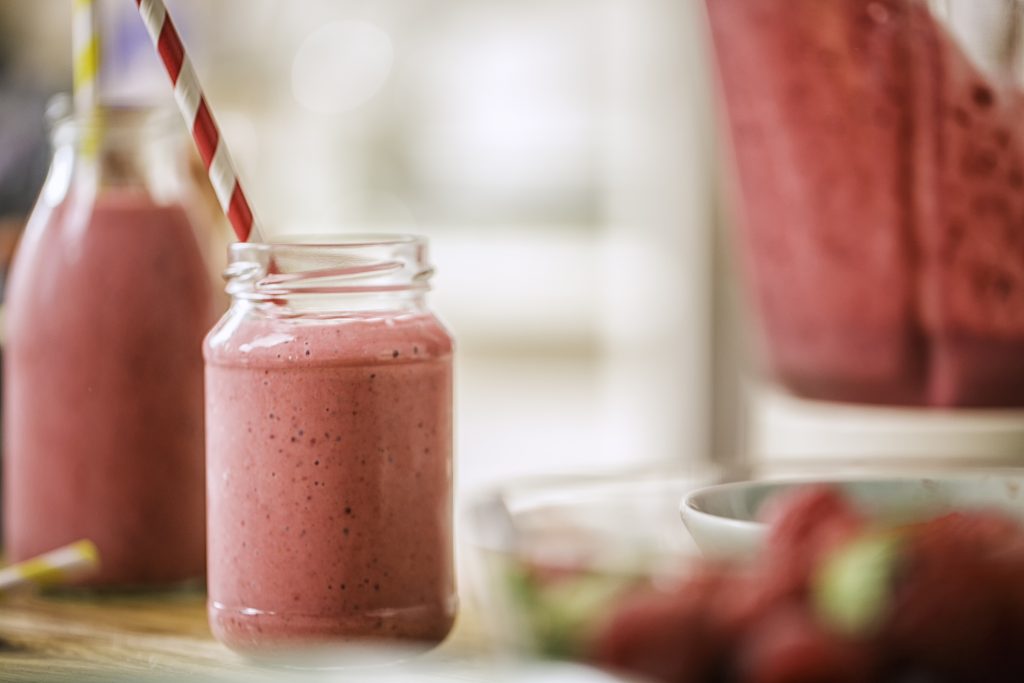 Mango, pineapple, strawberry and banana smoothie