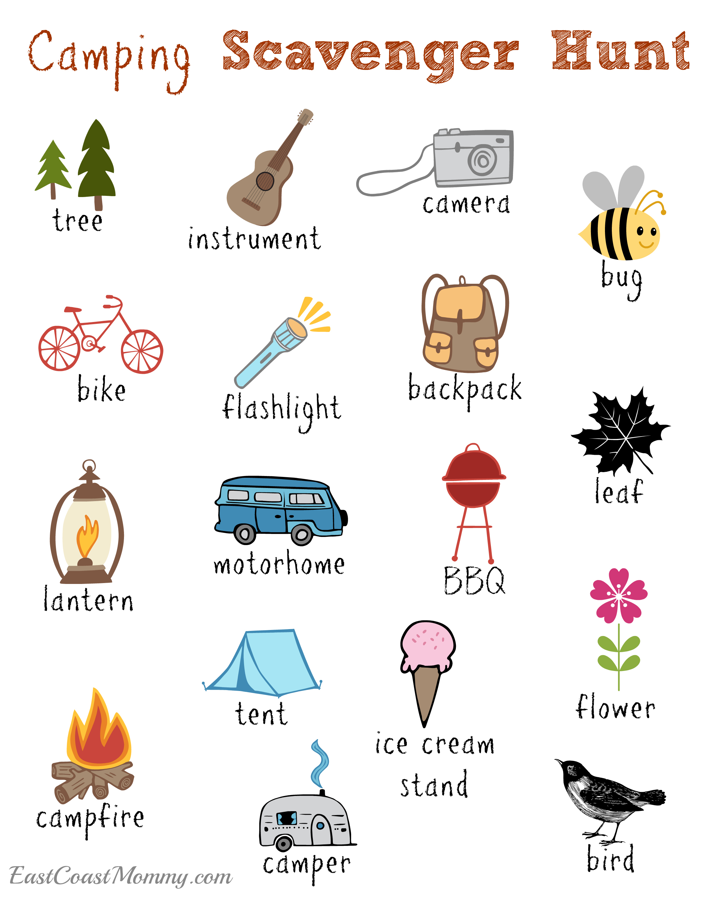 Printable Tenting Scavenger Hunt - SavvyMom graphic about Scavenger Hunt Printable known as Printable Tenting Scavenger Hunt - SavvyMom