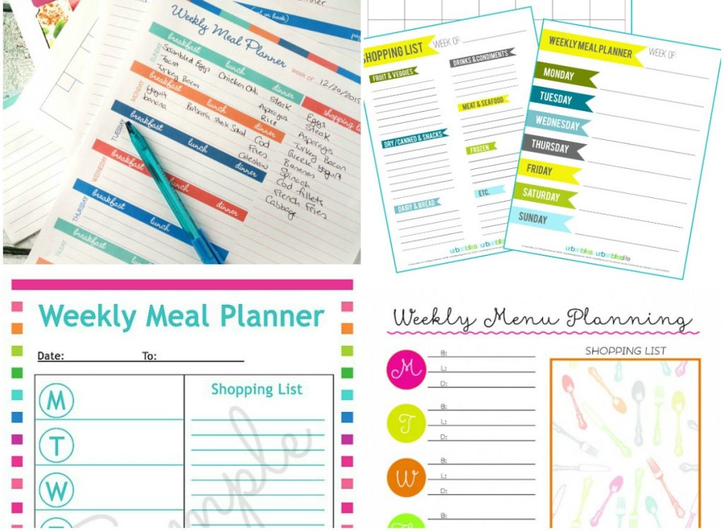 Weekly Menu Planners free printable