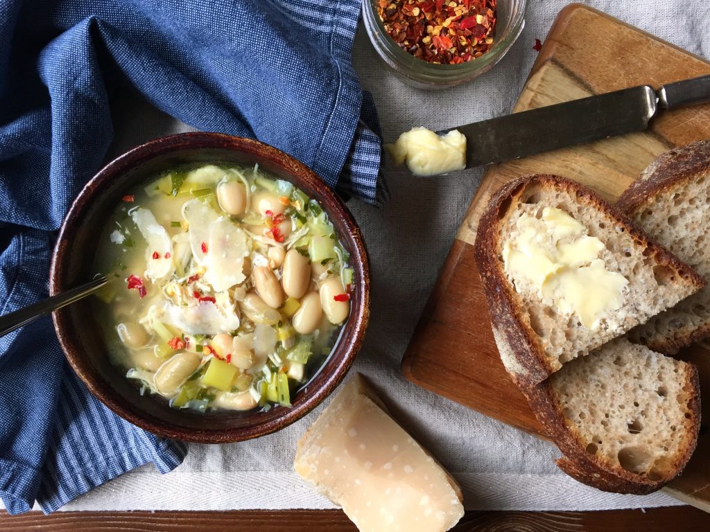 Chicken, White Bean, Leek Soup