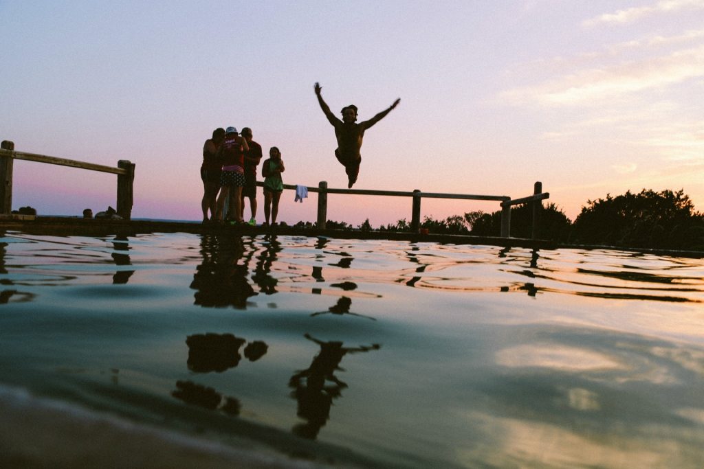 belly flop into a lake