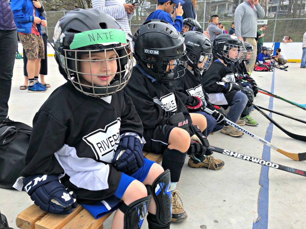 ball hockey Nate on bench