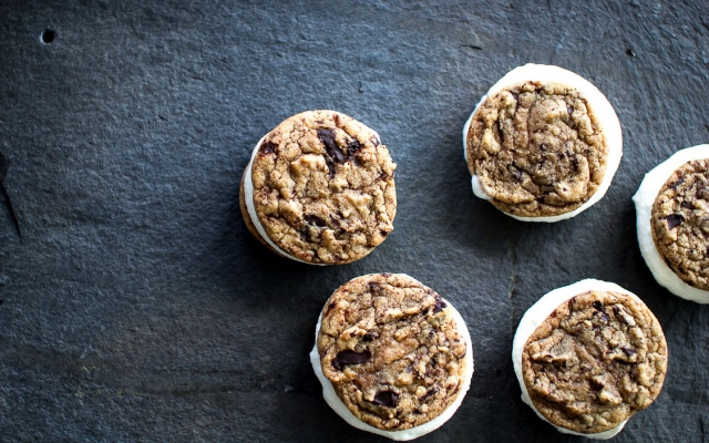 8 drool-worthy ice cream sandwiches, dark chocolate chunk cookie ice cream sandwhiches, flourishing foodie