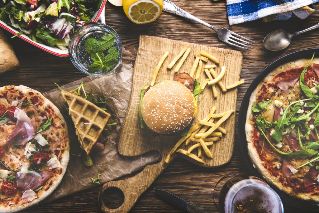 Fast food and drink on table Takeout food Vancouver