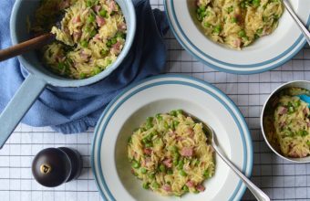 Orzo pancetta peas easy dinner recipe