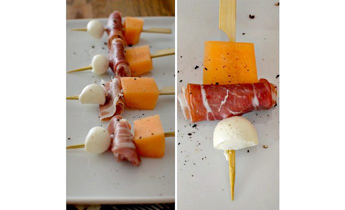Melon, Mozzarella and Prosciutto Skewers appetizer for summer