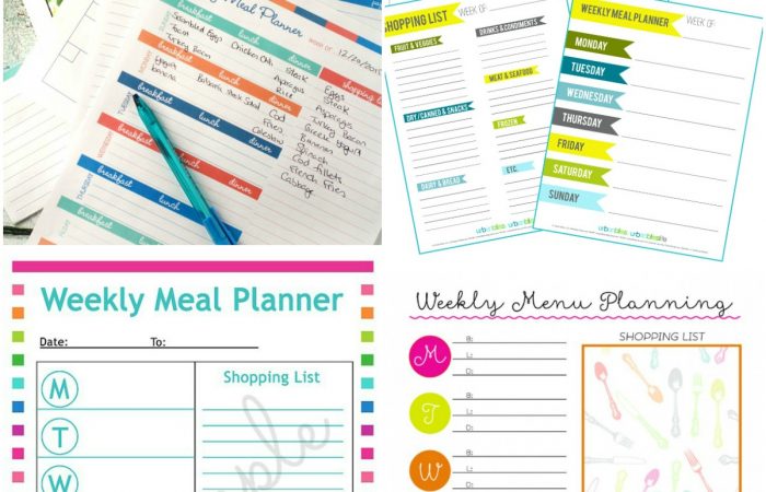 Weekly Menu Planners free printable