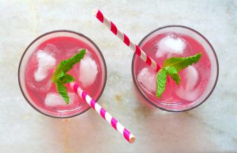 Lemonade with herbed ice cubes