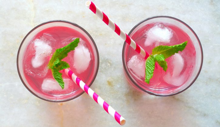 Lemonade with herbed ice cubes