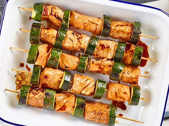 Grilled Salmon and Zucchini Skewers