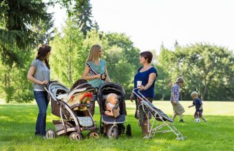 Moms Talking in Park with children