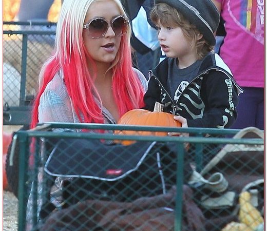 Christina Aguilera Takes Son Max To Mr. Bones Pumpkin Patch