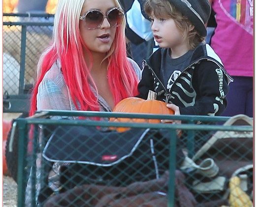 Christina Aguilera Takes Son Max To Mr. Bones Pumpkin Patch