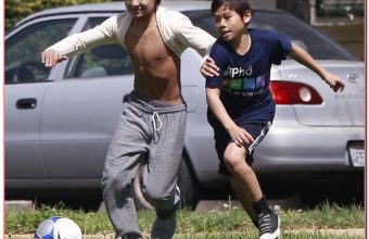 Maddox & Pax Jolie-Pitt Playing Soccer With Friends