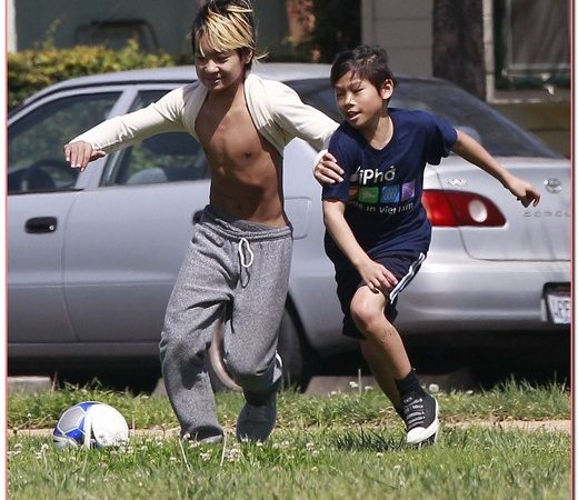 Maddox & Pax Jolie-Pitt Playing Soccer With Friends