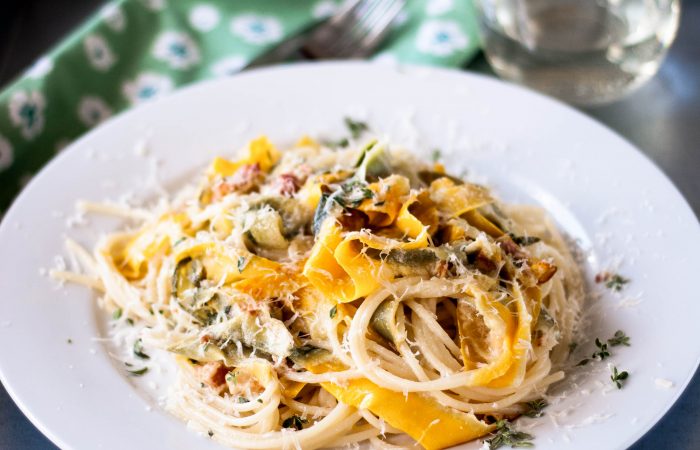 Zucchini-Ribbons-on-Pasta-with-Goat-Cheese3