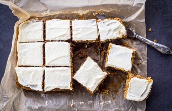 Carrot cake squares with cream cheese frosting