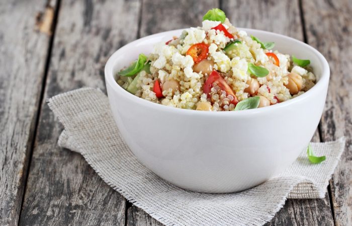 Healthy Quinoa Salad with Feta, Tomatoes and Cucumbers