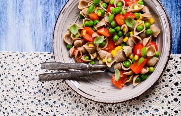 Whole Wheat Pasta Salad with Peas and Peppers, 5 Ways with pasta salad
